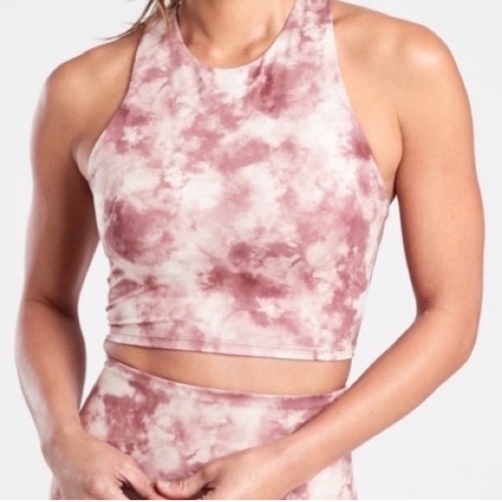 Athleta Conscious Crop Built in Bra Tank Top Pink Tie-Dye Size Small